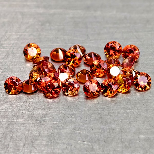 Natural Orange Red Songea Sapphire 0.56 Ct. 27 Pcs Round Diamond Cut 1.7 Mm Gemstones From Tanzania (1 of 3)