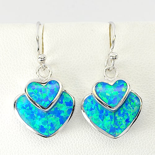 925 Sterling Silver Earrings Jewelry with Multi Color Blue Opal Lovely Heart Design (1 of 3)