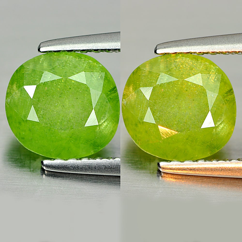 Natural Green Titanium Sphene With Rainbow Spark 1.71 Ct. Oval Shape 7.5 x 7 Mm. Gemstone From (1 of 3)