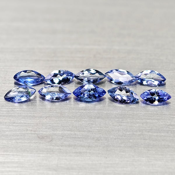 Natural Violetish Blue Tanzanite 1.18 Ct. 10 Pcs Marquise Shape 5 x 2.5 Mm Gemstones From Tanzania: Product ID: 807015035 Product Name: Natural Tanzanite Weight: 1.18 CT. Size: 5 x 2.5 x 1.5 MM. Shape: Marquise Shape Color: Violetish Blue Clarity:VSI Luster: Good Gems Origin: Tanzania Treatment: Hea