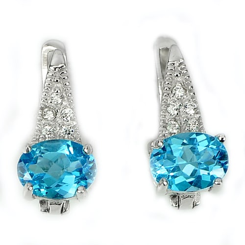 Natural Swiss Blue Topaz 925 Sterling Silver Earrings Jewelry 3.93 Grams (1 of 3)