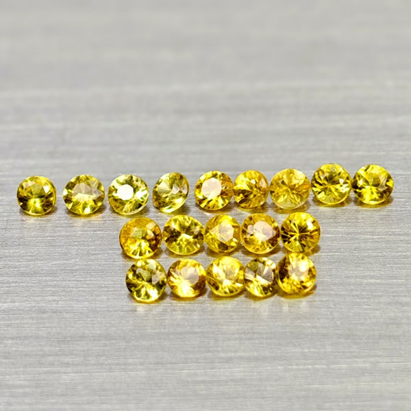 Natural Yellow Songea Sapphire 0.76 Ct. 19 Pcs Round Diamond Cut 2 Mm Gemstones From Tanzania: Product ID: 806162384 Product Name: Natural Yellow Sapphire Weight: 0.76 CT. Size: 2 x 2 x 1.4 MM. Shape: Round Diamond Cut Color: Yellow Clarity:VSI - SI1 Luster: Good Gems Origin: Tanzania Treatment