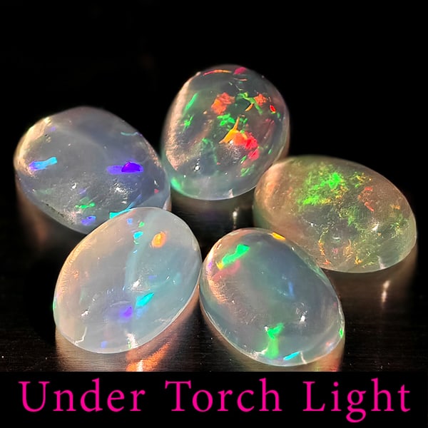 Natural Multi Color Opal 1.54 Ct. 5 Pcs Oval Cabochon Shape 6 x 4.1 Mm Gemstones from Ethiopia: Product ID: 818728109 Product Name: Natural Opal Weight: 1.54 CT. Size: 6 x 4.1 x 2.7 MM. Shape: Oval Cabochon Color: Multi-Color Clarity:Semi - Transparent Luster: Good Gems Origin: Ethiopia Treatmen