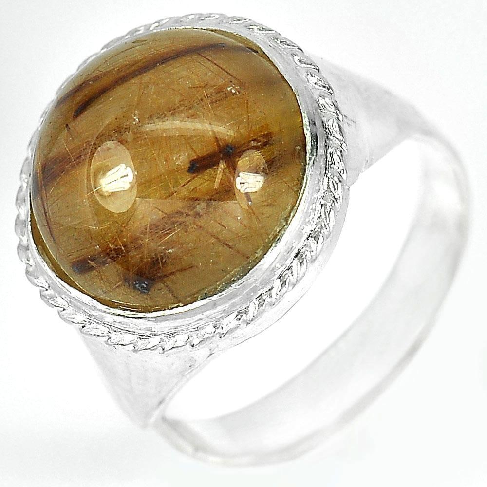 Natural Golden Rutile Quartz 925 Sterling Silver Ring Jewelry Size 8 (1 of 3)