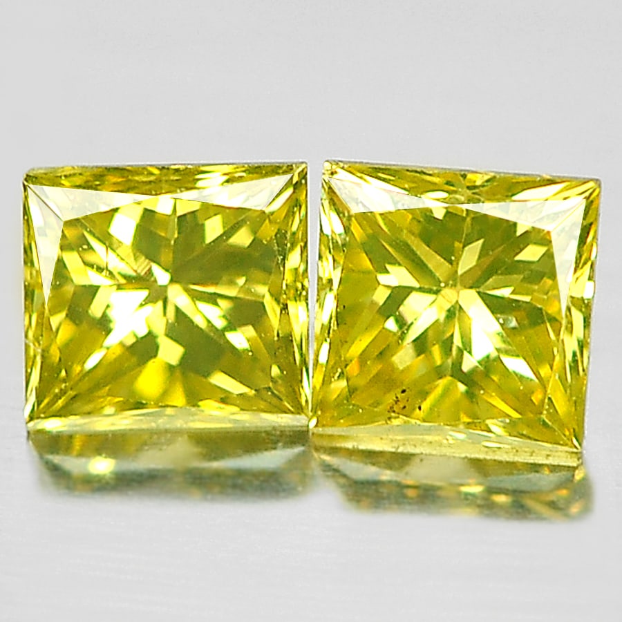 Natural Yellow Loose Diamond 0.20 Ct. 2 Pcs. Square Princess Cut 2.5 x 2.5 Mm. From Belgium: Product ID: 802102949 Product Name: Natural Enhanced Diamond Weight: 0.20 CT. Size: 2.5x2.5x1.8,2.6x2.5x1.8 MM. Shape: Square Princess Cut Color: Yellow Clarity:SI1 Luster: Scintillating Gems Origin:
