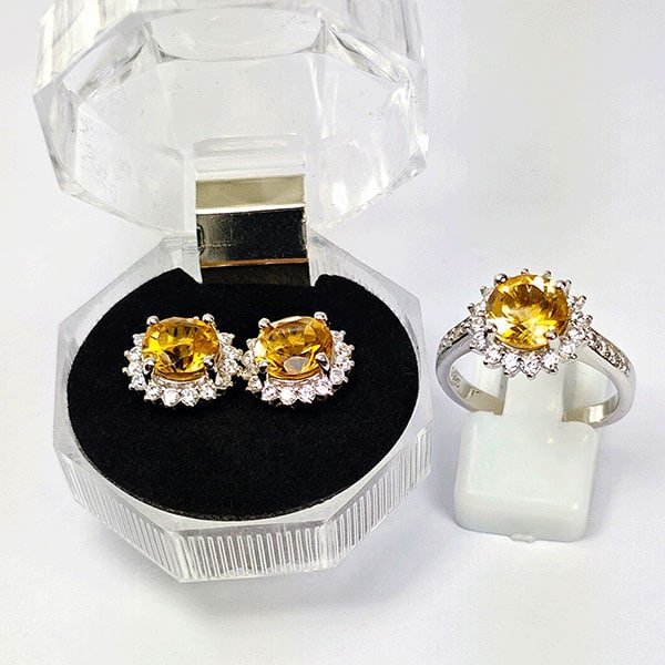 Natural Yellow Citrine 925 Sterling Silver Jewelry Sets Ring Size 8 And Earrings (1 of 3)