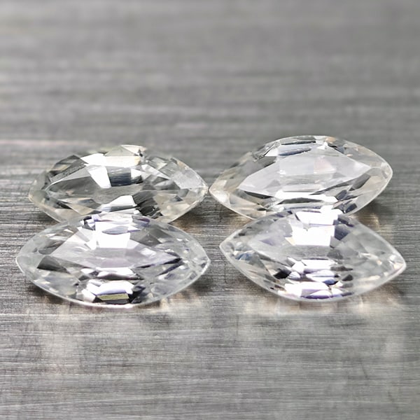 Natural White Zircon 3.26 Ct. 4 Pcs. Marquise Shape 7.8 x 4 Mm Gemstones From Cambodia: Product ID: 807743003 Product Name: Natural Zircon Weight: 3.26 CT. Size: 7.8 x 4 x 2.8 MM. Shape: Marquise Color: White Clarity:VSI Luster: Good Gems Origin: Cambodia Treatment: Heated Crystal Struct