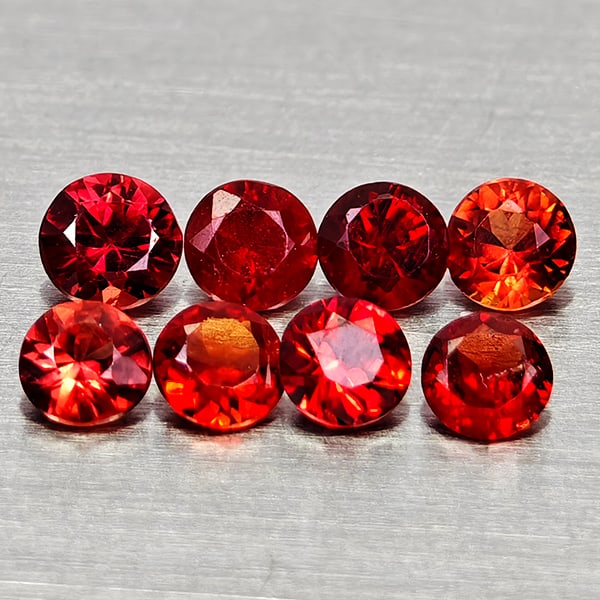 Natural Orangish Red Sapphire 0.59 Ct. 8 Pcs Round Diamond Cut 2.5 Mm Gemstones From Tanzania: Product ID: 806162468 Product Name: Natural Red Sapphire Weight: 0.59 CT. Size: 2.5 x 2.5 x 1.6 MM. Shape: Round Diamond Cut Color: Orangish Red Clarity:VSI Luster: Good Gems Origin: Tanzania Treatmen