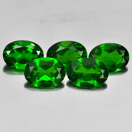 Natural Green Chrome Diopside 3.97 Ct. 5 Pcs. Oval Shape 7.1 x 5.2 Mm. Gemstones (1 of 3)