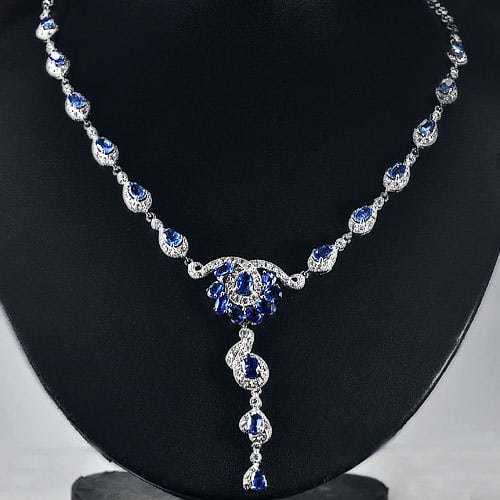 Natural Royal Blue Kyanite 925 Sterling Silver Necklace Jewelry Length 11.5 Inch. 24.79 G. (1 of 3)