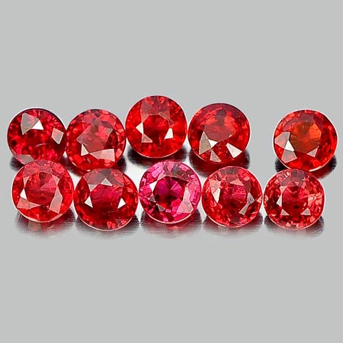 Natural Red Songea Sapphire 1.57 Ct. 10 Pcs. Round Shape 3.1 Mm. Gemstone From Tanzania: Product ID: 806159323 Product Name: Natural Red Sapphire Weight: 1.57 CT. Size: 3.1 x 3.1 x 1.8 MM. Shape: Round Color: Red Clarity:VVS - VSI Luster: Very Good Gems Origin: Tanzania Treatment: Heated 
