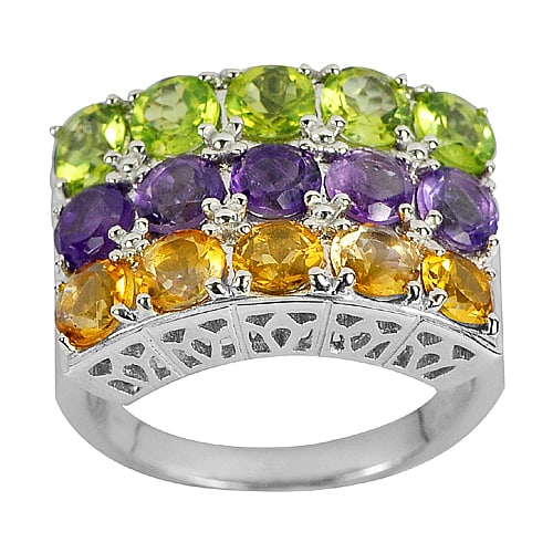 Natural Peridot Amethyst and Citrine 925 Sterling Silver Ring Jewelry 6.58 G. Size 6 (1 of 3)