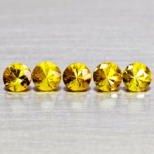 Natural Yellow Sapphire 1.33 Ct. 5 Pcs Round Diamond Cut 3.7 Mm Gemstones From Thailand: Product ID: 806162314 Product Name: Natural Yellow Sapphire Weight: 1.33 CT. Size: 3.7 x 3.7 x 2.9 MM. Shape: Round Diamond Cut Color: Yellow Clarity:VSI - SI1 Luster: Good Gems Origin: Thailand Treat