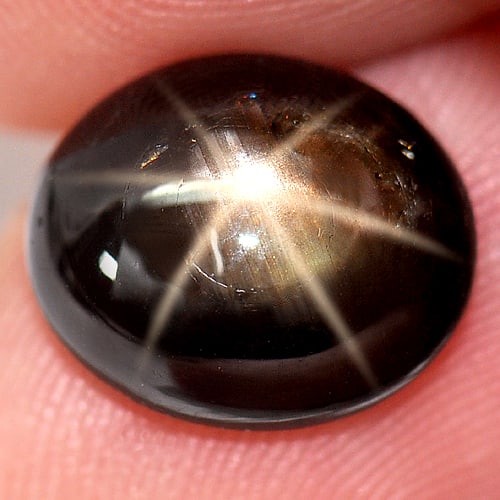 Natural Black Star Sapphire 6 Rays 5.65 Ct. Oval Cabochon Shape 11.3 x 9.8 Mm Gemstone From Thailand: Product ID: 806132922 Product Name: Natural Star Sapphire Weight: 5.65 CT. Size: 11.3 x 9.8 x 4.9 MM. Shape: Oval Cabochon Color: Black Clarity:Opaque Luster: Good 6 Rays Star Gems Origin: Thailand Tr