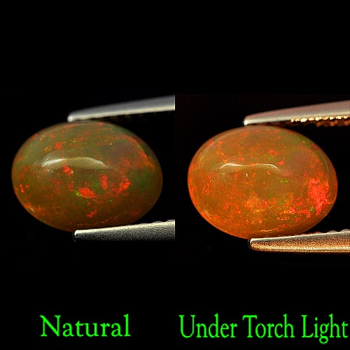 Natural Multi Color Opal 1.23 Ct. Oval Cabochon Shape 8.8 x 7 Mm. Gemstone: Product ID: 818727013 Product Name: Natural Opal Weight: 1.23 CT. Size: 8.8 x 7 x 4 MM. Shape: Oval Cabochon Color: Multi-Color Clarity:Semi - Transparent Luster: Good Gems Origin: Ethiopia Treatment: