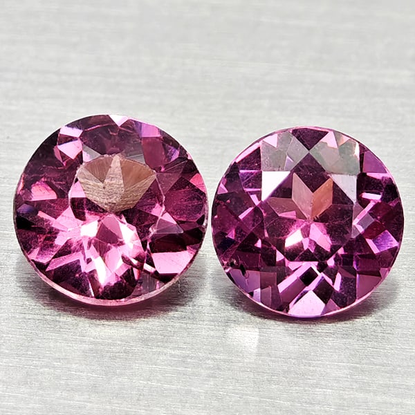 Natural Purplish Pink Rhodolite Garnet 1.13 Ct. 2 Pcs Round 5.1 Mm Gemstones From Madagascar: Product ID: 802936920 Product Name: Natural Rhodolite Weight: 1.13 CT. Size: 5.1 x 5.1 x 3 MM. Shape: Round Color: Purplish Pink Clarity:VSI - SI1 Luster: Good Gems Origin: Madagascar Treatment: Unhea