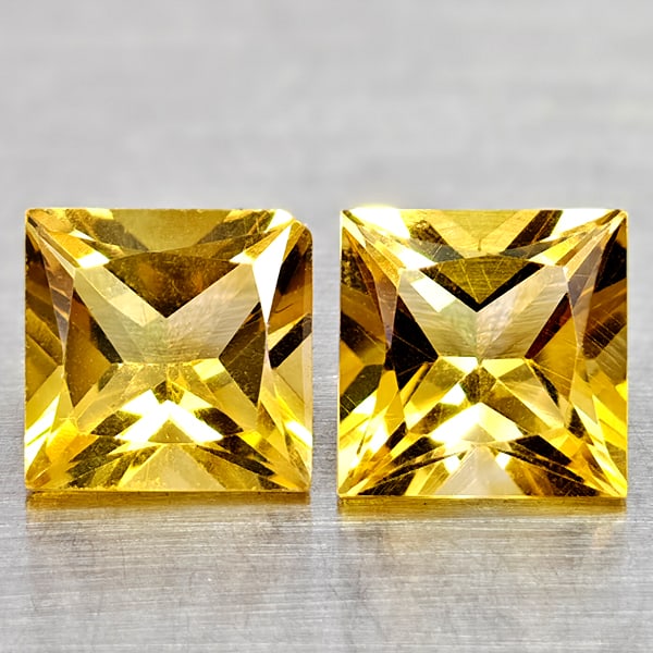 Natural Yellow Citrine 3.28 Ct. 2 Pcs. Square Princess Cut 7 Mm. Gemstones From Brazil: Product ID: 801815088 Product Name: Natural Citrine Weight: 3.28 CT. Size: 7 x 7 x 4.7 MM. Shape: Square Princess Cut Color: Yellow Clarity:IF Luster: Good Gems Origin: Brazil Treatment: Unheated Crys