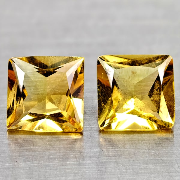 Natural Yellow Citrine 2.59 Ct 2 Pcs Square Princess Cut 6.8 Mm Gemstones From Brazil: Product ID: 801815087 Product Name: Natural Citrine Weight: 2.59 CT. Size: 6.8 x 6.8 x 4.1 MM. Shape: Square Princess Cut Color: Yellow Clarity:IF Luster: Good Gems Origin: Brazil Treatment: Unheated 