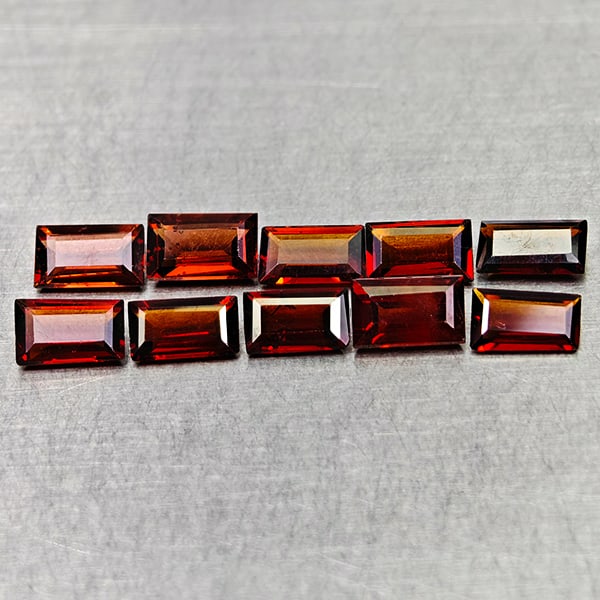 Natural Orangish Red Garnet 3.23 Ct. 10 Pcs Baguette Shape 5.1 x 3 Mm Gemstones From Tanzania: Product ID: 802936530 Product Name: Natural Red Garnet Weight: 3.23 CT. Size: 5.1 x 3 x 2.2 MM. Shape: Baguette Color: Orangish Red Clarity:VSI Luster: Very Good Gems Origin: Tanzania Treatment: Unhea