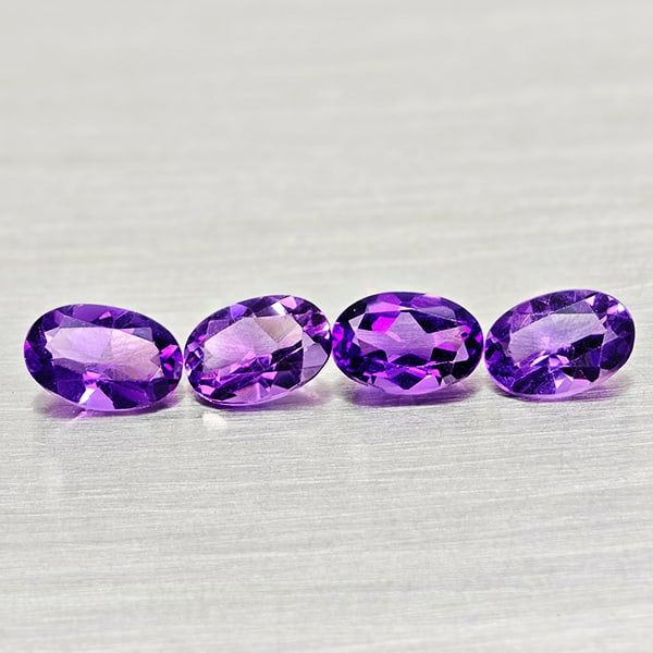 Natural Purple Amethyst 1.55 Ct. 4 Pcs Oval Shape 5.9 x 4.1 Mm Gemstones From Brazil: Product ID: 800325366 Product Name: Natural Amethyst Weight: 1.55 CT. Size: 5.9 x 4.1 x 2.9 MM. Shape: Oval Color: Purple Clarity:VSI Luster: Good Gems Origin: Brazil Treatment: Unheated Crystal Struc
