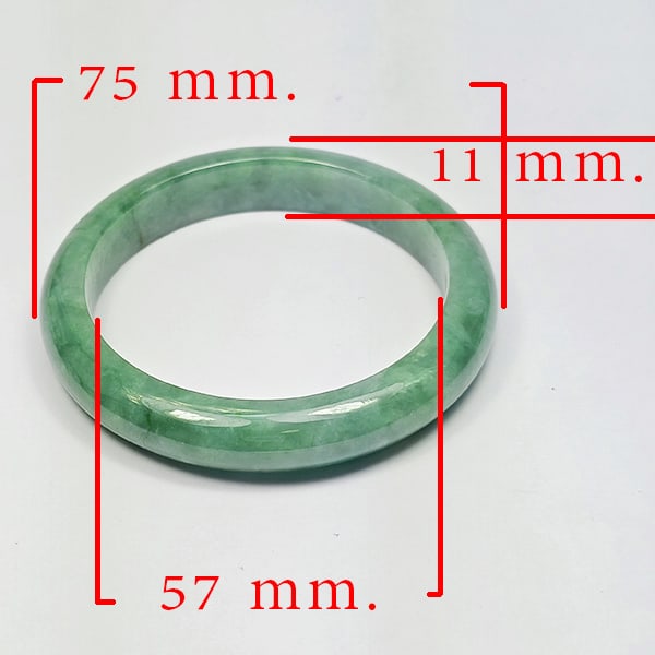 Natural Multi Color Green Jade 251.39 Ct. Bangle Round Cabochon 57 Mm Gemstone From Thailand: Product ID: 819816010 Product Name: Natural Jade Weight: 251.39 CT. Size: 75 x 57 x 11 MM. Shape: Bangle Round Cabochon Color: Multi-Color Green Clarity:Opaque Luster: Good Gems Origin: Thailand Treat