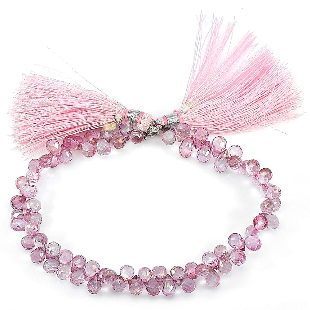 Natural Pink Topaz 96.00 Ct. Briolette Shape Beads Length 8 Inch 7 x 5 Mm. Gemstones From Brazil (1 of 3)