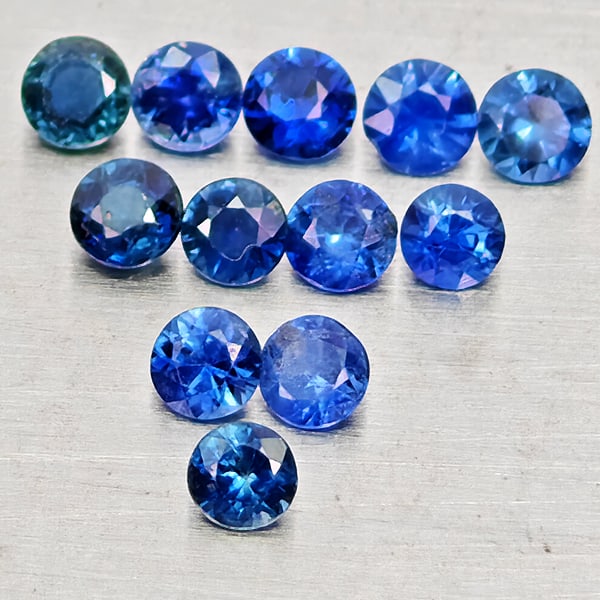 Natural Blue Sapphire 1.20 Ct. 12 Pcs Round Diamond Cut 2.9 Mm Gemstones From Madagascar: Product ID: 806162666 Product Name: Natural Blue Sapphire Weight: 1.20 CT. Size: 2.9 x 2.9 x 1.7 MM. Shape: Round Diamond Cut Color: Blue Clarity:VSI Luster: Very Good Gems Origin: Madagascar Treatmen