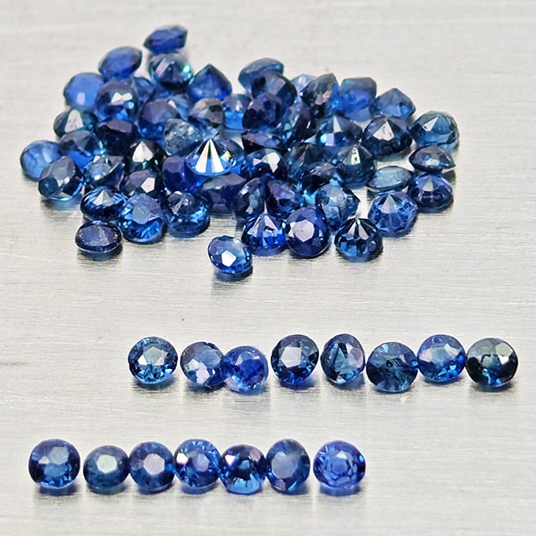 Natural Blue Sapphire 2.40 Ct. 70 Pcs Round Diamond Cut 1.7 Mm Gemstones From Madagascar: Product ID: 806162665 Product Name: Natural Blue Sapphire Weight: 2.40 CT. Size: 1.7 x 1.7 x 1.2 MM. Shape: Round Diamond Cut Color: Blue Clarity:VSI Luster: Very Good Gems Origin: Madagascar Treatmen