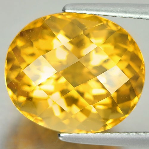 Natural Yellow Citrine 10.20 Ct. Clean Oval Checkerboard Cut 14.2 x 12.2 Mm. Gemstone From Brazil (1 of 3)