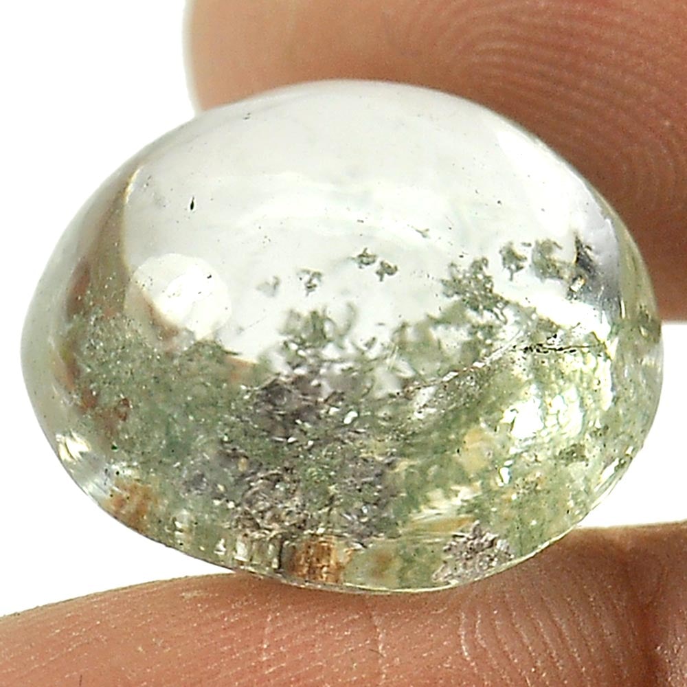 Natural Moss Quartz 19.57 Ct. Oval Cabochon Shape 17 x 16.4 Mm. Gemstone From Thailand: Product ID: 805529197 Product Name: Natural Quartz Weight: 19.57 CT. Size: 17 x 16.4 x 11 MM. Shape: Oval Cabochon Color: Multi-Color Clarity:Semi - Transparent Luster: Good Gems Origin: Thailand Trea