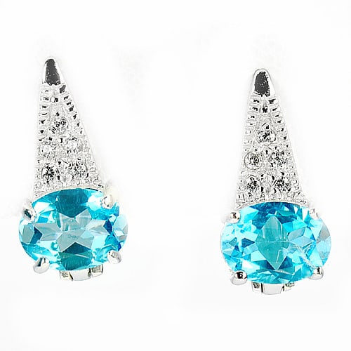 Natural Swiss Blue Topaz 925 Sterling Silver Earrings Jewelry 4.09 Grams (1 of 3)