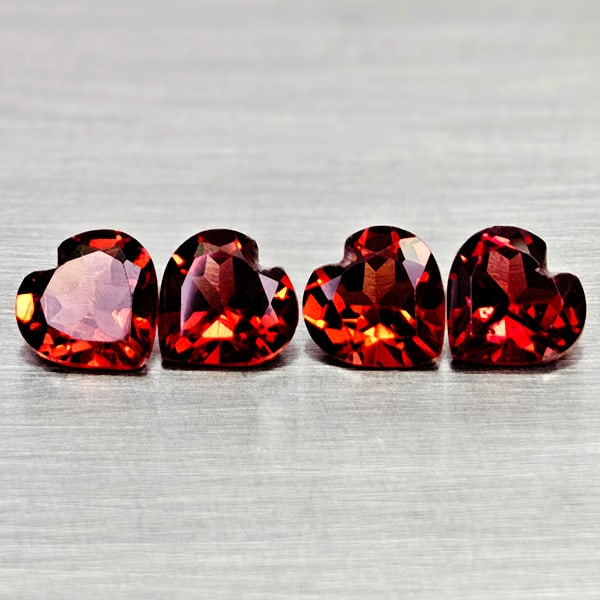 Natural Purplish Red Rhodolite Garnet 3.46 Ct. 4 Pcs Heart Shape 6 x 5.9 Mm Gemstones From: Product ID: 802936683 Product Name: Natural Rhodolite Weight: 3.46 CT. Size: 6 x 5.9 x 3.3 MM. Shape: Heart Shape Color: Purplish Red Clarity:VSI Luster: Good Gems Origin: Madagascar Treatment: Unheat