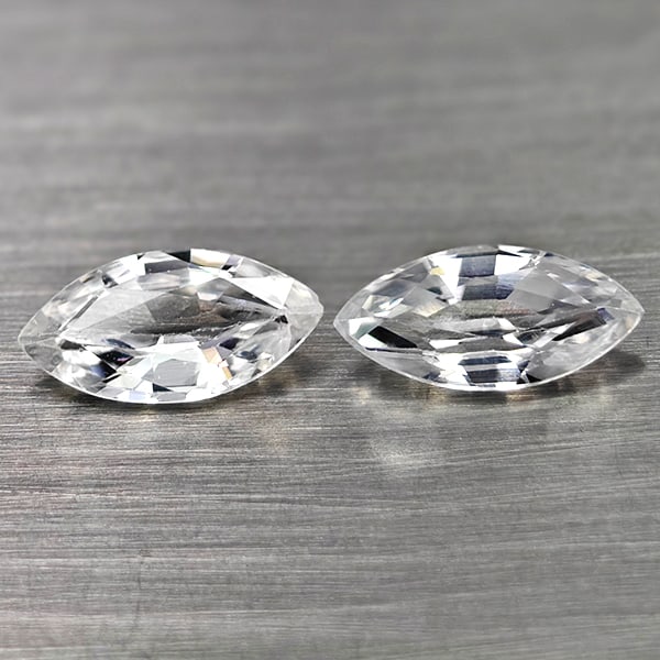 Natural White Zircon 1.47 Ct. 2 Pcs. Marquise Shape 8 x 4 Mm Gemstones From Cambodia: Product ID: 807742959 Product Name: Natural Zircon Weight: 1.47 CT. Size: 8 x 4 x 2.3 MM. Shape: Marquise Color: White Clarity:VSI Luster: Good Gems Origin: Cambodia Treatment: Heated Crystal Structur