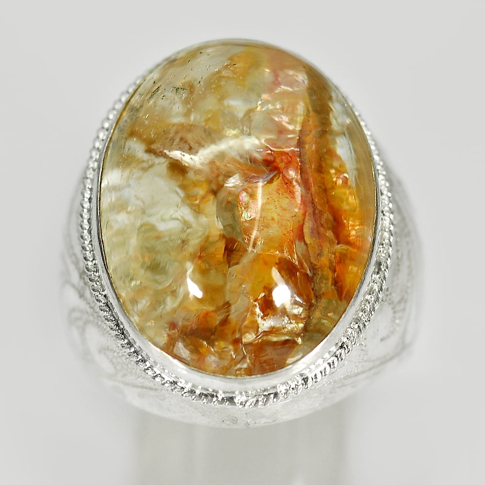 Natural Moss Quartz 925 Sterling Silver Ring Jewelry 11.89 G. Size 8.5 (1 of 3)