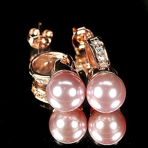 Natural Pink Pearl 925 Sterling Silver Earrings Jewelry Rose Gold Plated 4.63 G. (1 of 1)