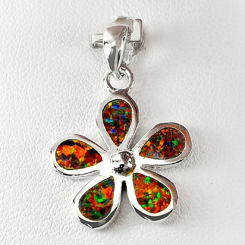 925 Sterling Silver Pendant Jewelry 2.91 G. with Created Multi Color Orange Opal Flower Design: Product ID: 280130049 Product Name: Sterling Silver Pendant Product Type: 925 Sterling Silver Fine Jewelry Jewelry Weight: 2.91 Grams. Gemstones Color: Multi-Color Metal: Solid Silver 92.5%. Gemstone 