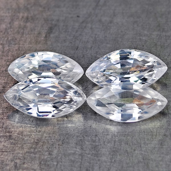 Natural White Zircon 2.90 Ct. 4 Pcs. Marquise Shape 7.9 Mm Gemstones From Cambodia: Product ID: 807742906 Product Name: Natural Zircon Weight: 2.90 CT. Size: 7.9 x 4.1 x 2.7 MM. Shape: Marquise Shape Color: White Clarity:VSI Luster: Good Gems Origin: Cambodia Treatment: Heated Crysta