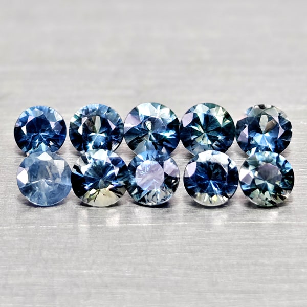 Natural Greenish Blue Sapphire 0.85 Ct. 10 Pcs. Round Diamand Cut 2.5 to 1.5 Mm. Gemstones From (1 of 3)