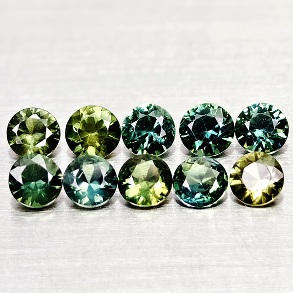 Natural Green Sapphire 1.13 Ct. 10 Pcs Round Diamond Cut Gemstones From Thailand (1 of 3)