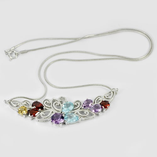 Natural Amethyst Topaz Citrine and Garnet 925 Sterling Silver Necklace Jewelry 11.83 G. (1 of 3)