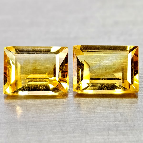 Natural Yellow Citrine 2.99 Ct. 2 Pcs Clean Baguette Shape 8.2 x 6.2 Mm Gemstones From Brazil: Product ID: 801815070 Product Name: Natural Citrine Weight: 2.99 CT. Size: 8.2 x 6.2 x 4.5 MM. Shape: Baguette Color: Yellow Clarity:VSI Luster: Good Gems Origin: Brazil Treatment: Unheated Crystal St