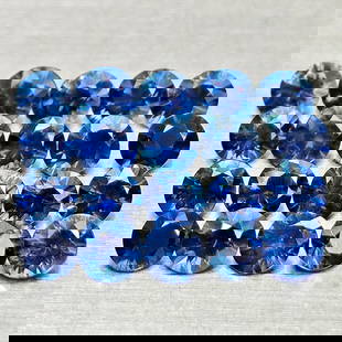Natural Blue Sapphire 1.38 Ct. 20 Pcs Round Diamond Cut 2.5 Mm Gemstones From Madagascar: Product ID: 806012155 Product Name: Natural Blue Sapphire Weight: 1.35 CT. Size: 2.5 x 2.5 x 1.7 MM. Shape: Round Diamond Cut Color: Blue Clarity:VSI Luster: Good Gems Origin: Madagascar Treatment: He
