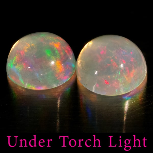 Natural Multi Color Opal 1.78 Ct. 2 Pcs Round Cabochon Shape 7 Mm Gemstones From Ethiopia (1 of 3)
