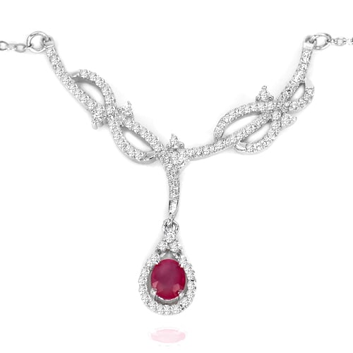 Natural Red Ruby 925 Sterling Silver Necklace Jewelry Length 18 Inch. Beautiful Design 9.74 G. (1 of 3)