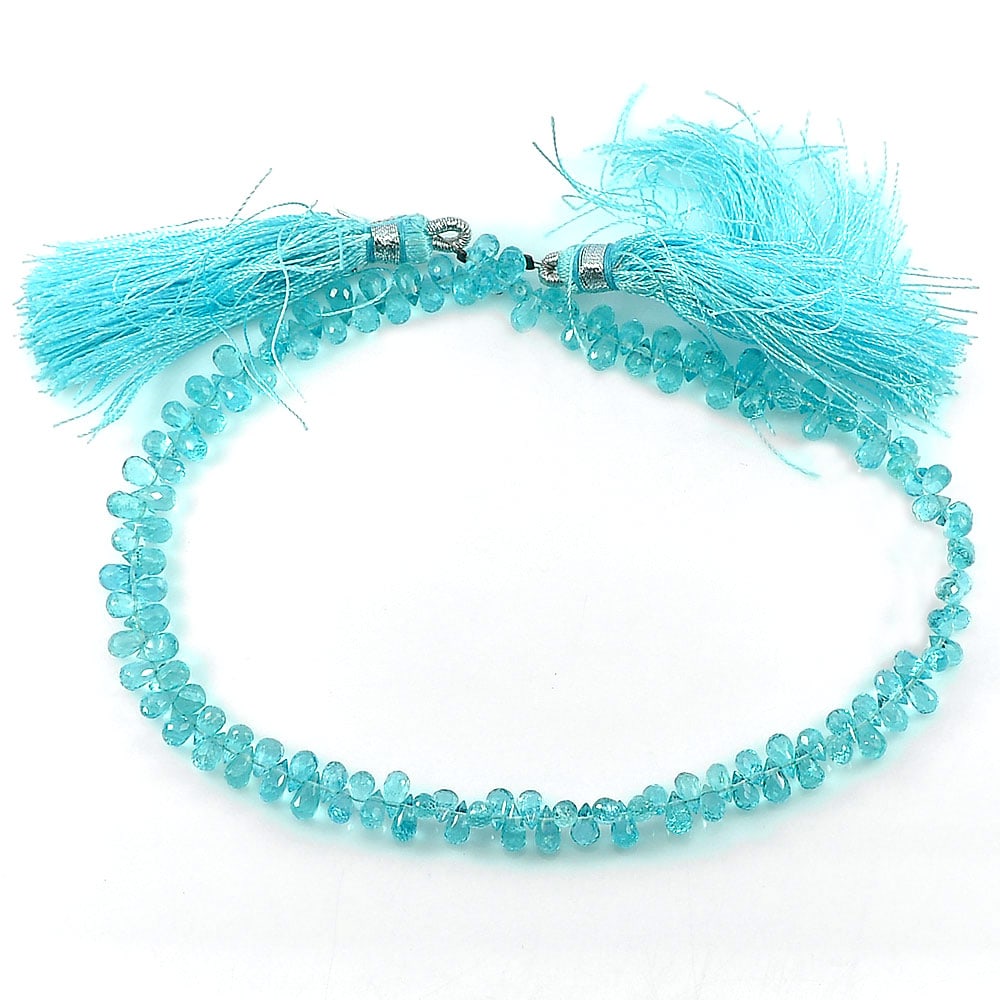 Natural Paraiba Color Apatite Beads 50.40 Ct. Briolette Shape Length 10 Inch Gemstones From Tanzania (1 of 3)