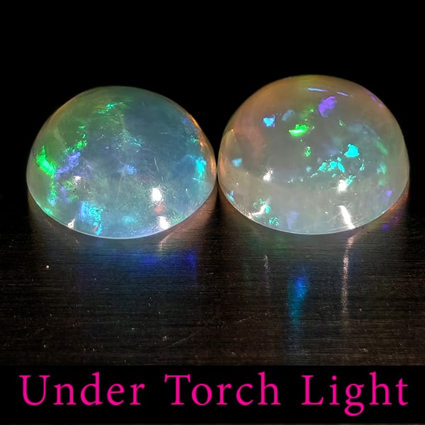 Natural Multi Color Opal 1.55 Ct. 2 Pcs Round Cabochon Shape 7 Mm Gemstones From Ethiopia (1 of 3)