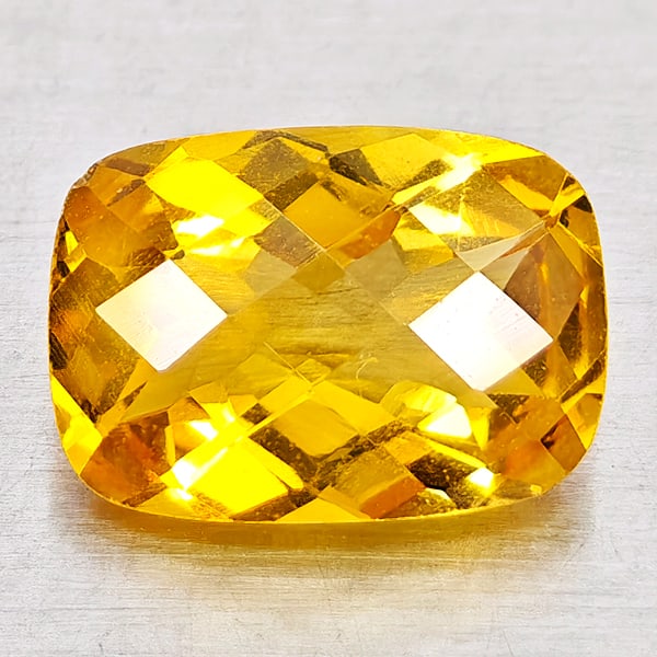 Natural Yellow Citrine 2.27 Ct. Cushion Checkerboard Cut 10.2 x 7.2 Mm. Gemstone From Brazil: Product ID: 801815208 Product Name: Natural Citrine Weight: 2.27 CT. Size: 10.2 x 7.2 x 5.1 MM. Shape: Cushion Checkerboard Cut Color: Yellow Clarity:VVS - VSI Luster: Good Gems Origin: Brazil Treatme