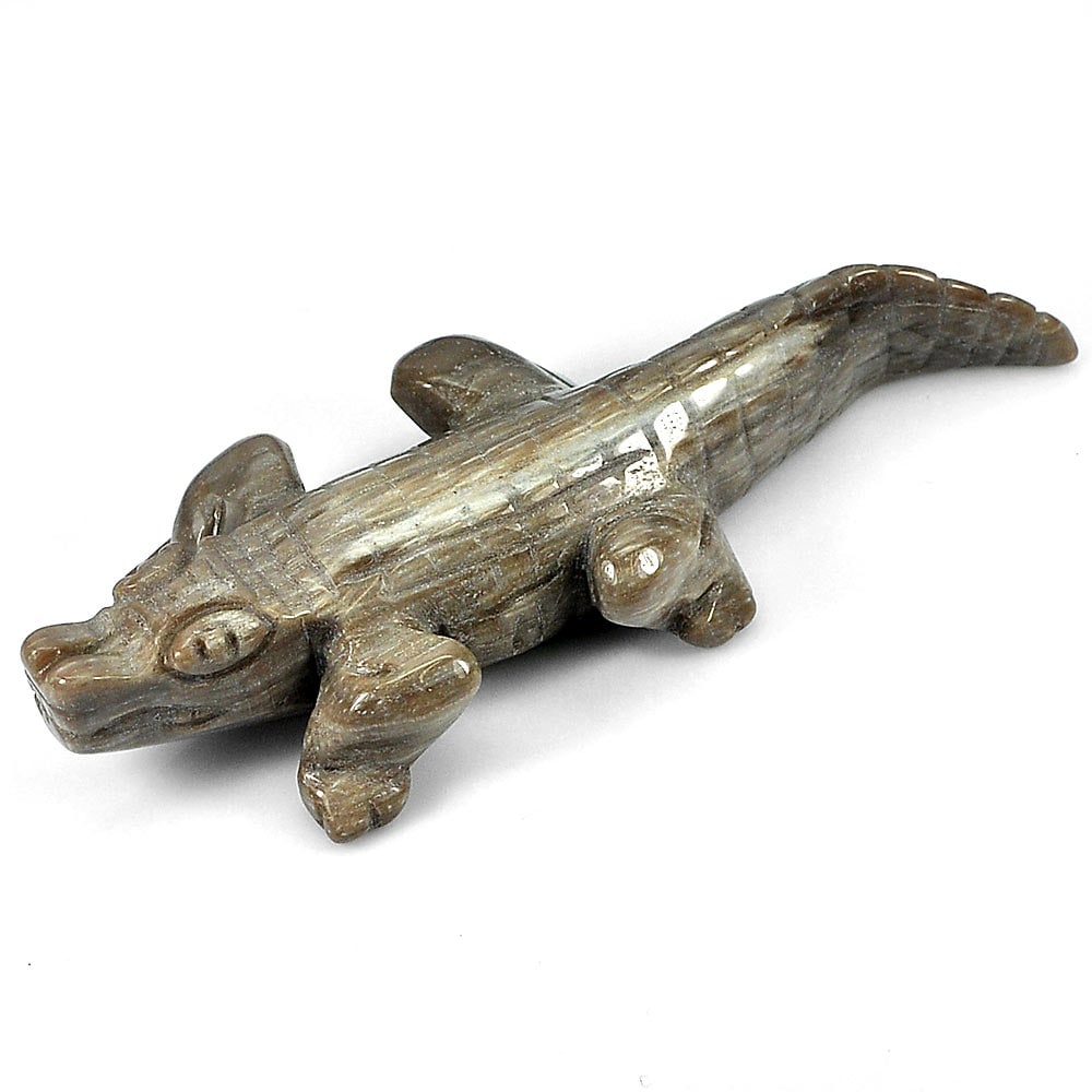 Natural Brown Color Petrified Wood Crocodile Carving 246.33 Ct. Unheated (1 of 3)