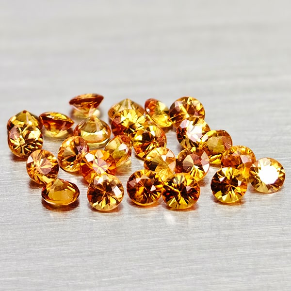 Natural Orange Songea Sapphire 1.62 Ct. 25 Pcs. Round Diamond Cut Gemstones From Tanzania: Product ID: 806162335 Product Name: Natural Orange Sapphire Weight: 1.62 CT. Size: 2.4 x 2.4 x 1.7 to 2.2 x 2.2 x 1.7 MM. Shape: Round Diamond Cut Color: Orange Clarity:VSI Luster: Very Good Gems Orig