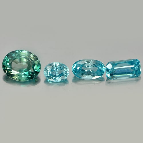 Natural Blue Zircon 2.16 Ct. 4 Pcs. Mix Shape Gemstone From Cambodia (1 of 3)